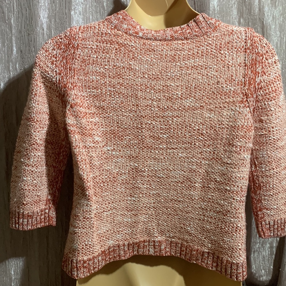 J. Jill Sweater Cardigan L Brown Cream Peach 3/4 Sleeve Linen Silk Cotton - Picture 11 of 16